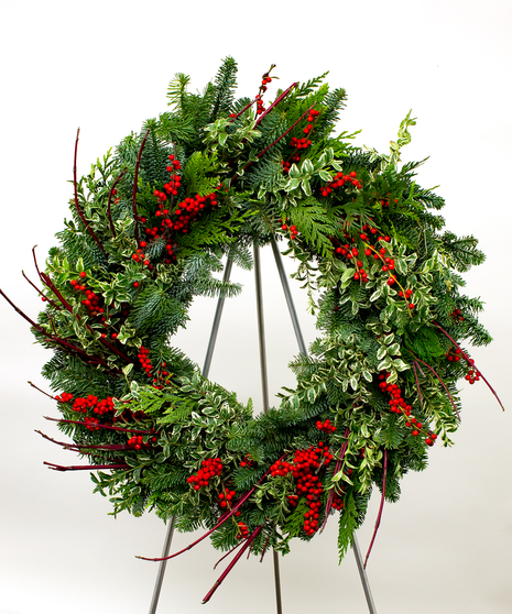 Berries and Branches Evergreen Wreath - Currans Flowers