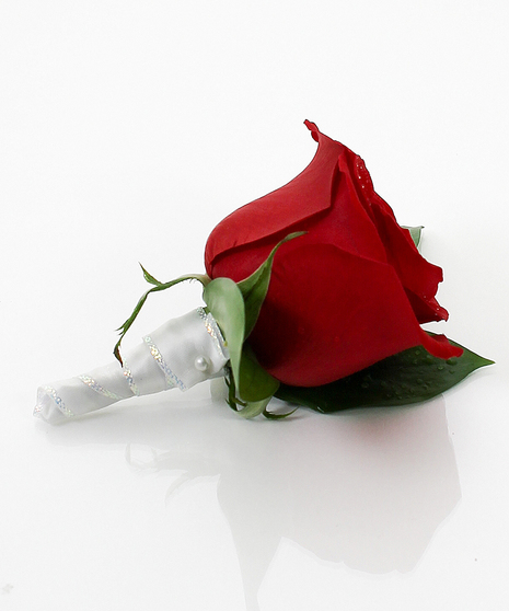 Red Rose Boutonniere with White Wrap
