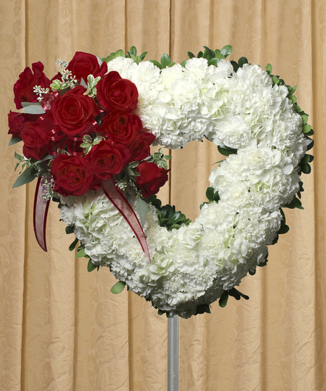 Red and White Heart Shaped Funeral Flowers